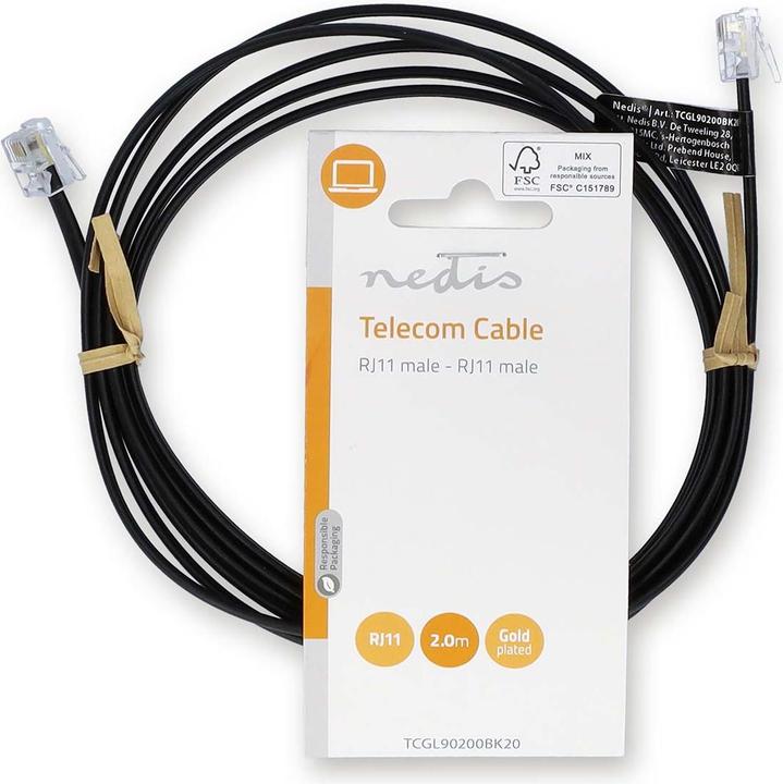 Actual product image Nedis Telephone cable | RJ11 plug | RJ11 plug | 2.00 m | Cable design: Flat | Coating: Vergo