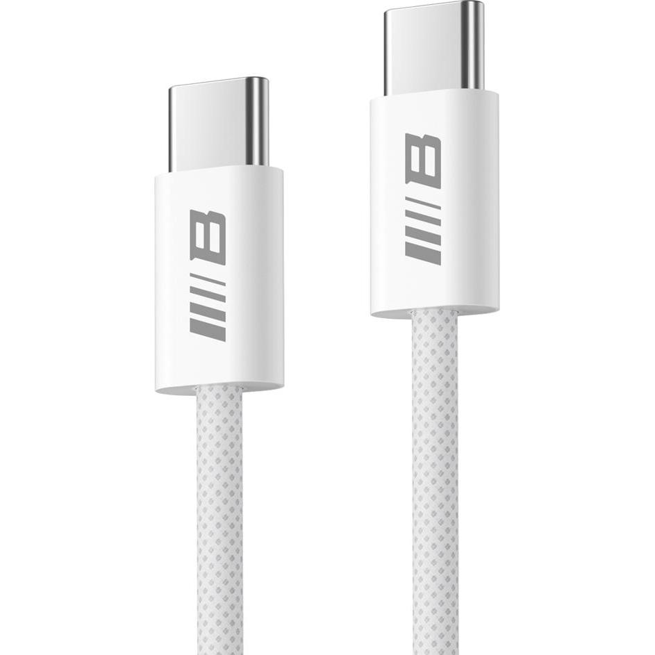Blueo - Data Cable - Type-C to Type-C, Fast Charging, Braided, 1.2m - White, Cavo USB