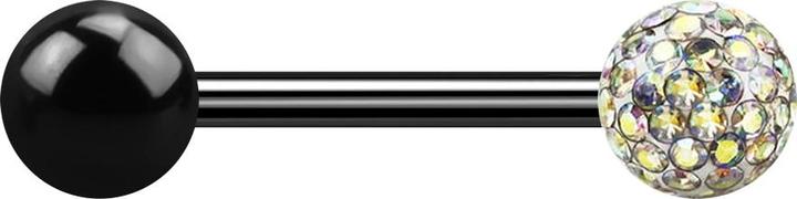 Produktbild Star Piercing Barbell schwarz mit Kugel und Kristallkugel multicolor Epoxy Schutzschicht (ohne Messing, Titan)