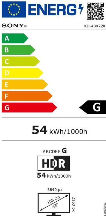 Energy Label Sony KD-43X72K (43", X72K, LCD, 4K, 2022)