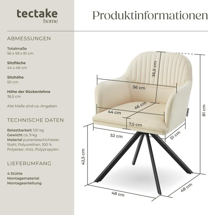 Immagine prodotto tectake Samt-Drehstuhl Lona mit dicker Polsterung
