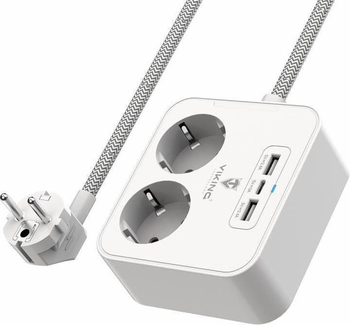 Produktbild Viking S????ov?? adapt??r AC23, rozbo??ova??, 5 v??stup?? (5x, CEE 7/3, CEE 7/5, USB-A, USB-C, 1.50 m)