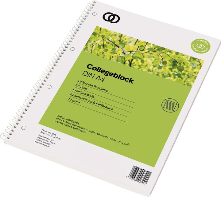 Soennecken College notepad oeco Recycling DIN A4 lined 70g/m² 100 % recycled paper green 80 sheets. (A4, Lined)