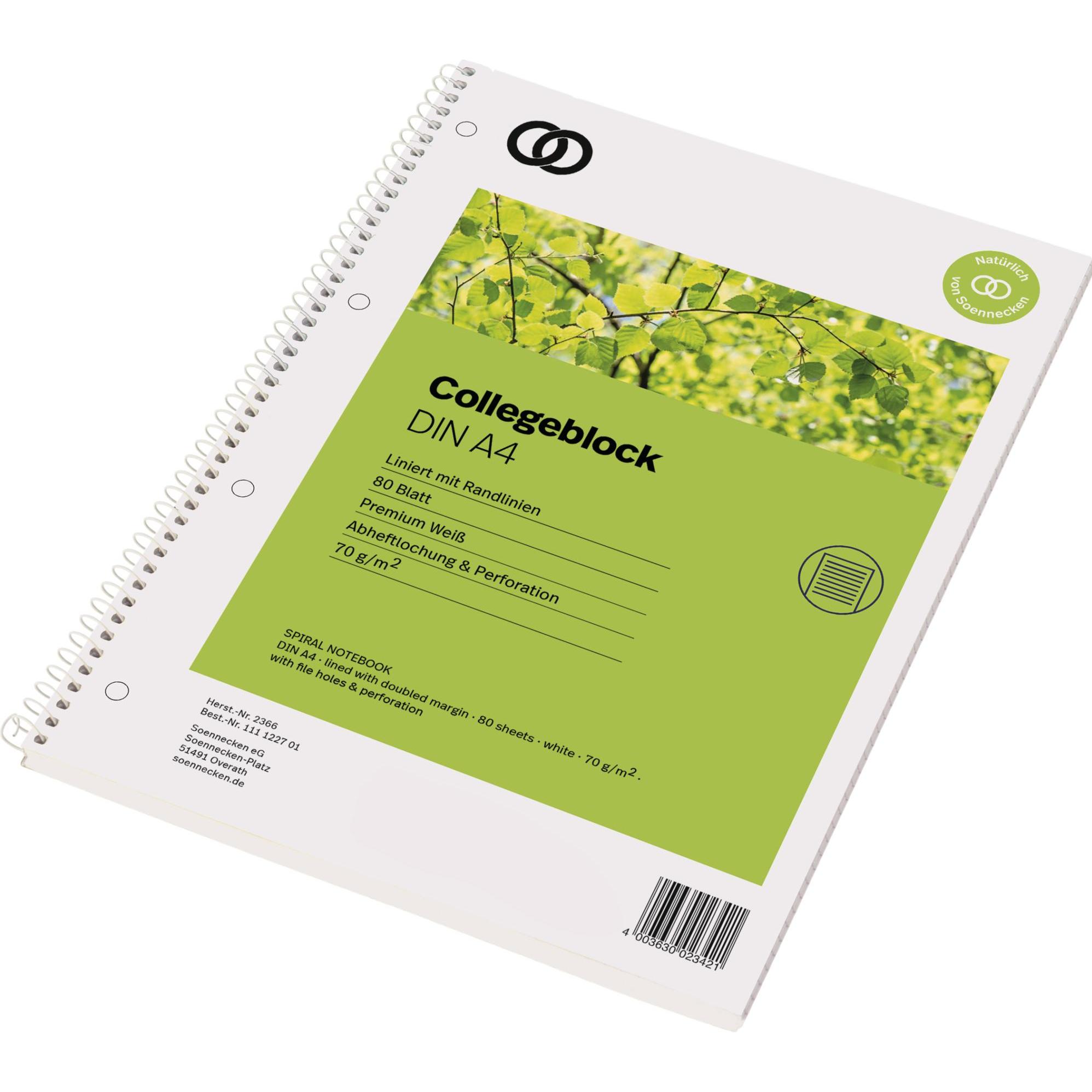 Soennecken Collegeblock oeco Recycling DIN A4 liniert 70g/m² 100 % Recyclingpapier grün 80 Bl. (A4, Liniert) (2366)