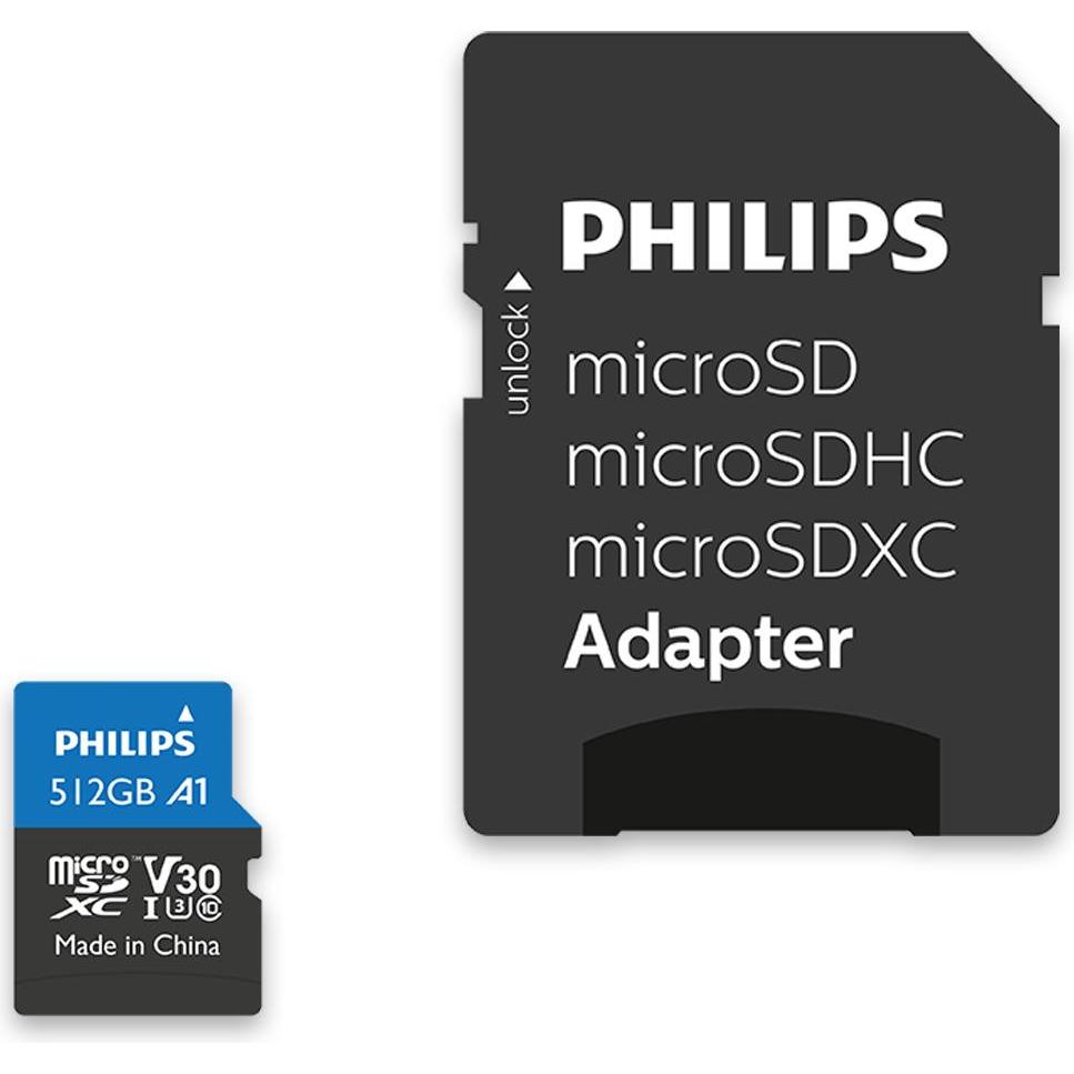 Philips MicroSDXC Card (512 GB, microSDXC, U3, UHS-I), Speicherkarte, Schwarz