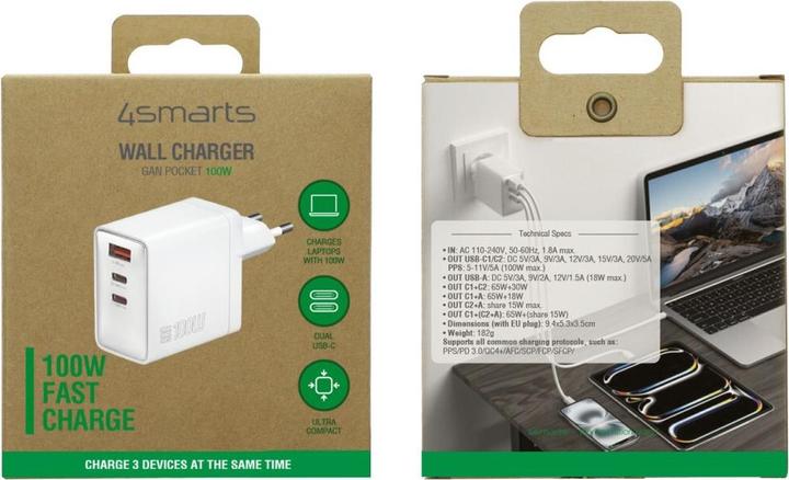 Produktbild 4smarts Netzladegerät GaN Pocket (100 W, 3 Ports)
