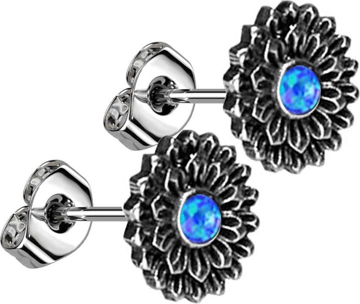 Image du produit Star Piercing Ohrstecker silber Lotus Blume Opal blau (Laiton)