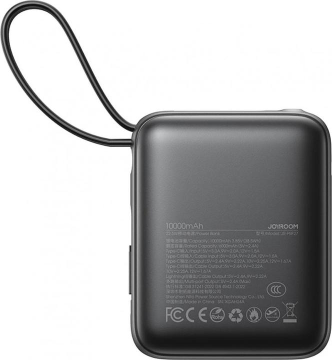 Productafbeelding Joyroom 22.5W Snel Opladen Power Bank 10000mAh met Dubbele Kabels - Zwart (10000 mAh, 22.50 W, 38.50 Wh)