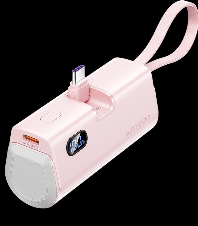 Image du produit Vention LED Display 4800mAh Power Bank (USB-C + Lightning + USB-C) 22.5W Rose Pliable USB-C Type (4800 mAh, 22.50 W, 22.50 Wh)