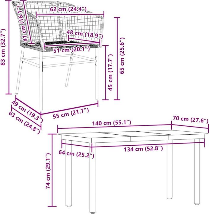 Produktbild vidaXL Garten Essgruppe (140 x 70 x 74 cm)