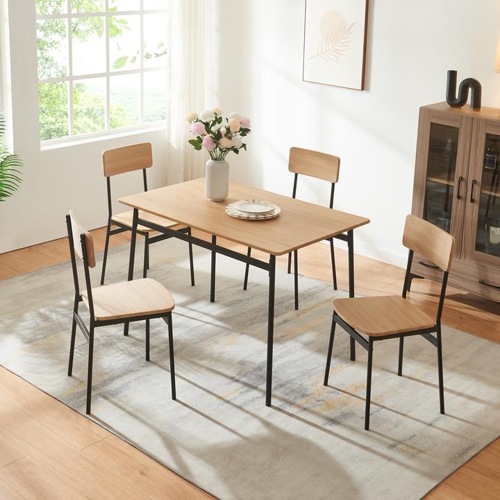 En.Casa Essgruppe Pollenev 5-tlg. Schwarz/Eicheoptik (Panneau de bois MDF)