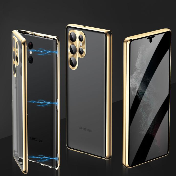 Produktbild Deltalabs Galaxy S24 Ultra Magnetische Alu Schutzhülle + Glas Back/Privacy, Schwarz (Samsung Galaxy S24 Ultra)