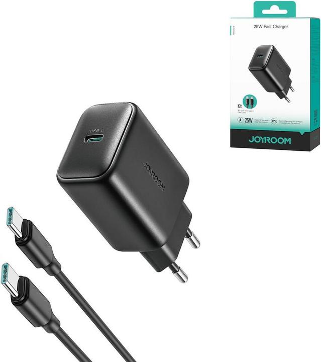Produktbild Joyroom 25W Single USB-C Charger with 60W C to C Cable, 1m - Black (25 W, 1 Port)