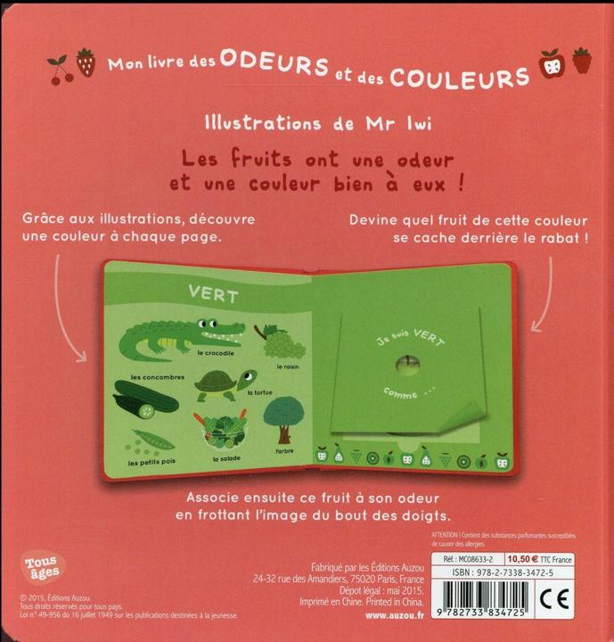 Immagine prodotto Auzou France Mon livre des odeurs et des couleurs : les fruits (Francese, Signor Iwi, 2018)