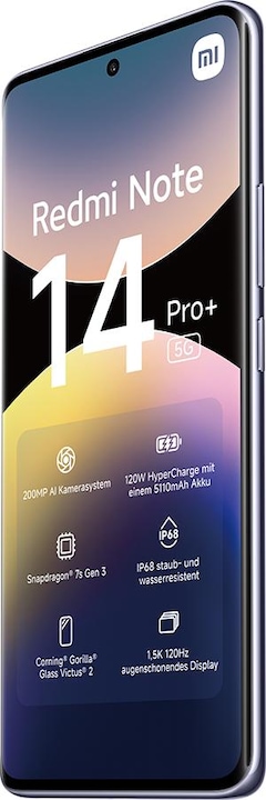 Image du produit Xiaomi Redmi Note 14 Pro+ 5G (512 Go, Lavender Purple, 6.67", Double SIM, 200 Mpx, 5G)