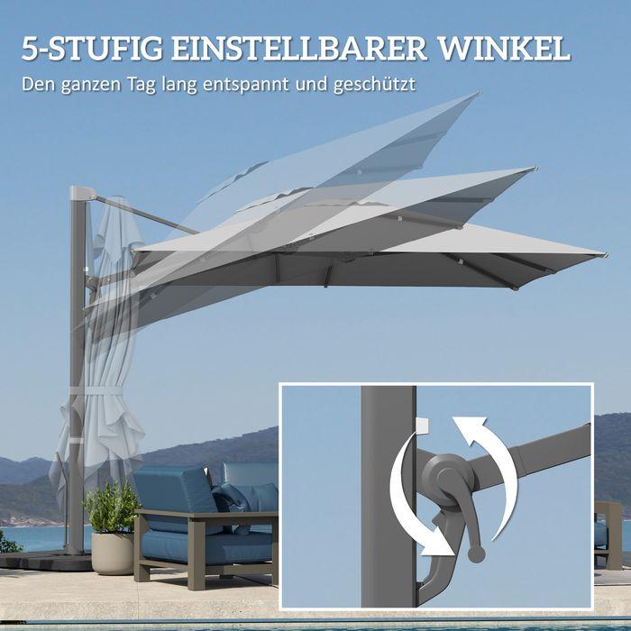 Produktbild Swisshandel24 Alu Ampelschirm 3x3 m 360° drehbar Ständer neigbar höhenverstellbar, Hellgrau (2.97 m)