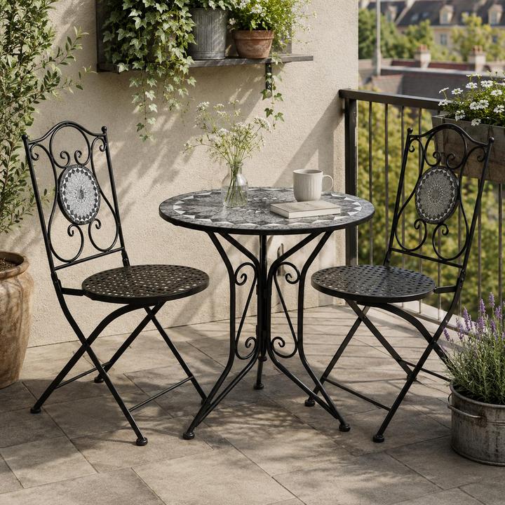 Produktbild HTI-Living Gartenstuhl 2er-Set Metall Schwarz Schieferoptik