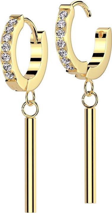 Produktbild Star Piercing Ohrring zum Klappen vergoldet Kristalle silber Anhänger langer Zylinder (Messing, Chirurgenstahl 316L)