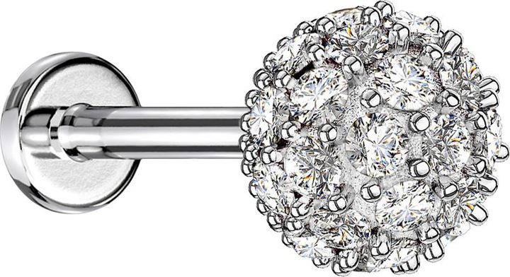 Actual product image Star Piercing Micro labret internal thread silver multi crystal ball (Surgical steel 316L, Brass)
