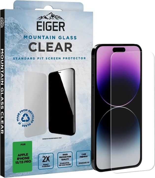 Actual product image Eiger Mountain Glass (1 Piece, Apple iPhone 15 Pro, Apple iPhone 15, Apple iPhone 16)