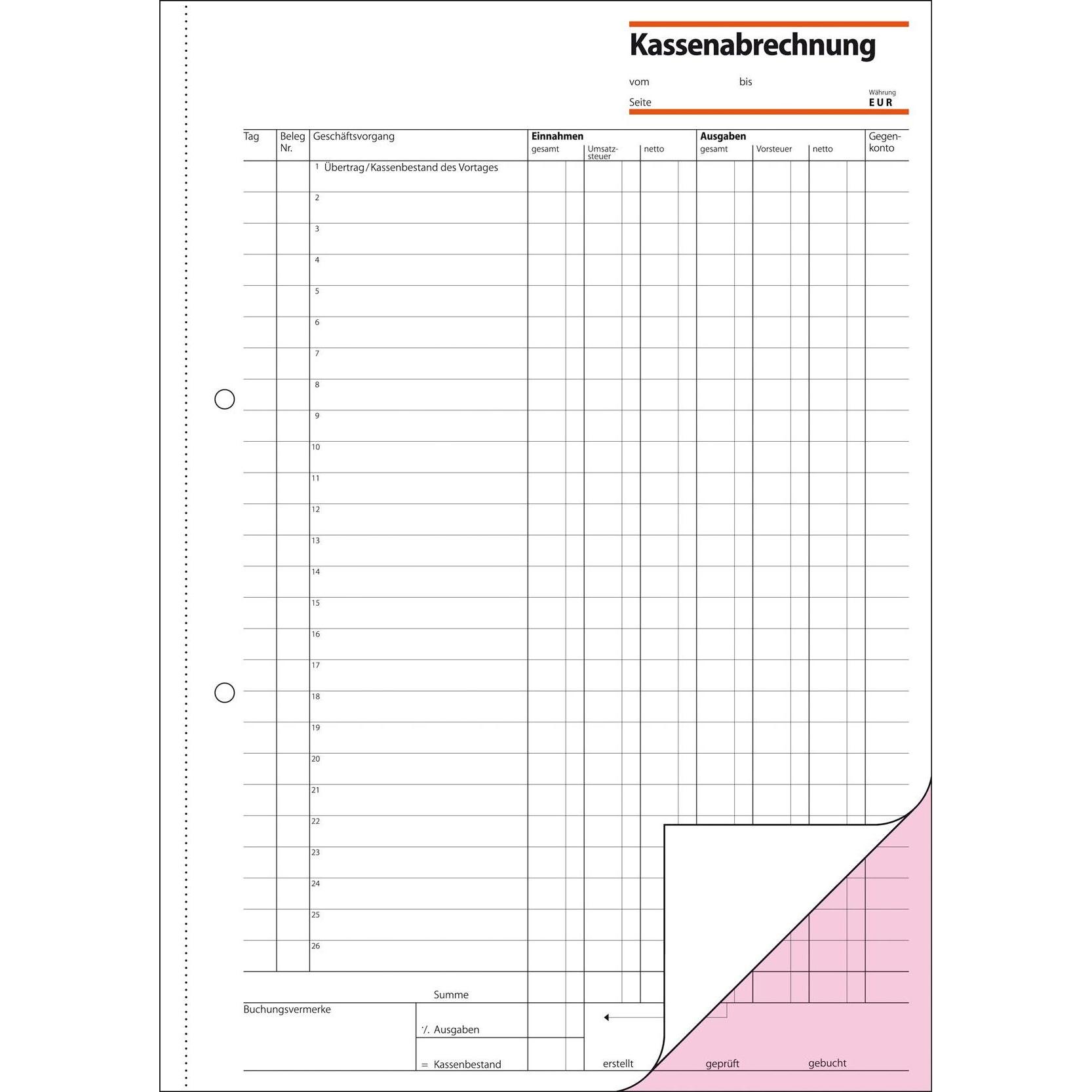 4x Sigel, Formular, Kassenabrechnung Formular Papierformat: DIN A4 selbstdurchschreibend: Nein