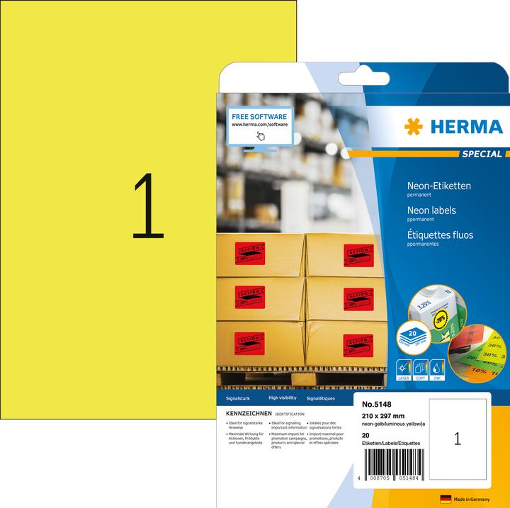 Produktbild HERMA Neon Etiketten A4
