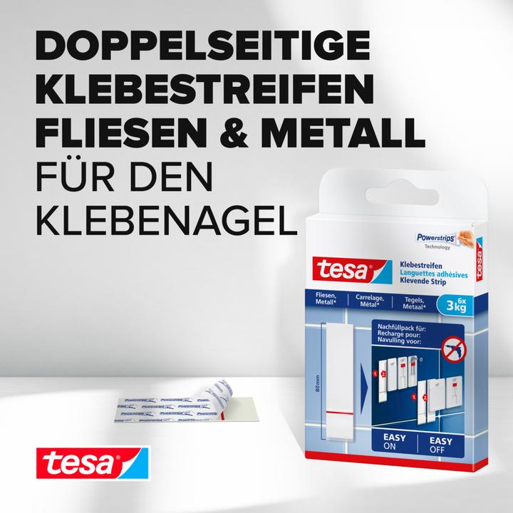 Actual product image tesa Powerstrips for tiles & metal, 3kg holding power, 6x double-sided adhesive strips