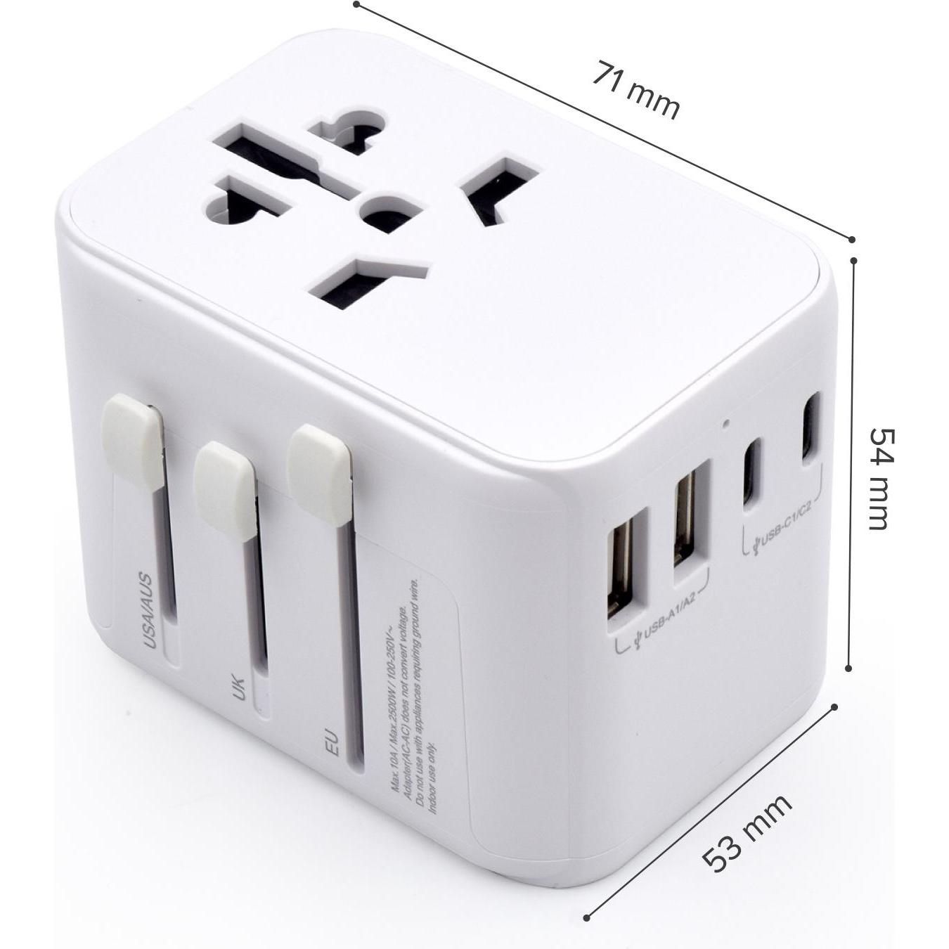 Ewent Adaptador Universal De Viaje Enchufes Eu/Usa/Uk/Aus 2-P USB Y 3 Type-C (5 Ports) (EW1470)