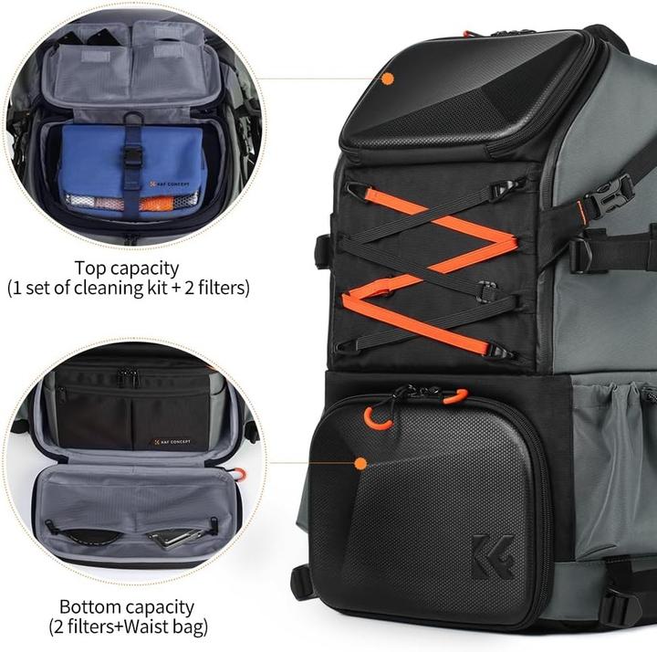 Produktbild K&F Concept Grosse Fotografen-Rucksacktasche mit Laptopfach und wasserdichter Regenhülle (Fotorucksack, 33 l)