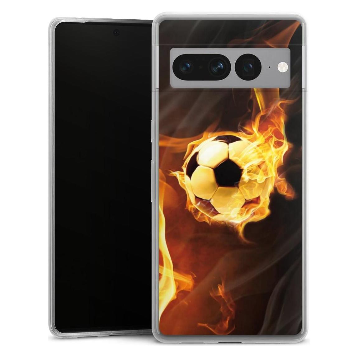 DeinDesign Slim Case Für Google Pixel 7 Pro Silikon Hülle Ultra Dünn Handyhülle Ball Feuer Fussball (Google Pixel 7 Pro), Smartphone Hülle,