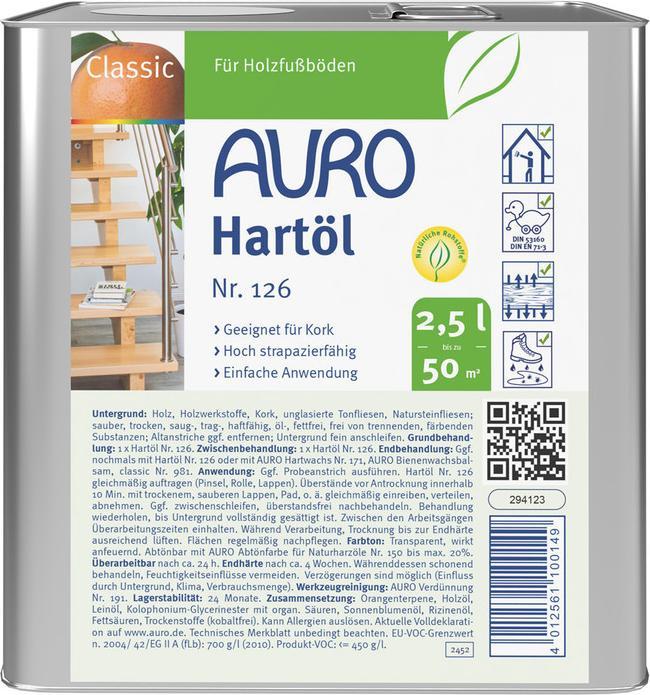 Produktbild AURO Natur-Hartöl 126 (Honigfarbig, 2.50 l)