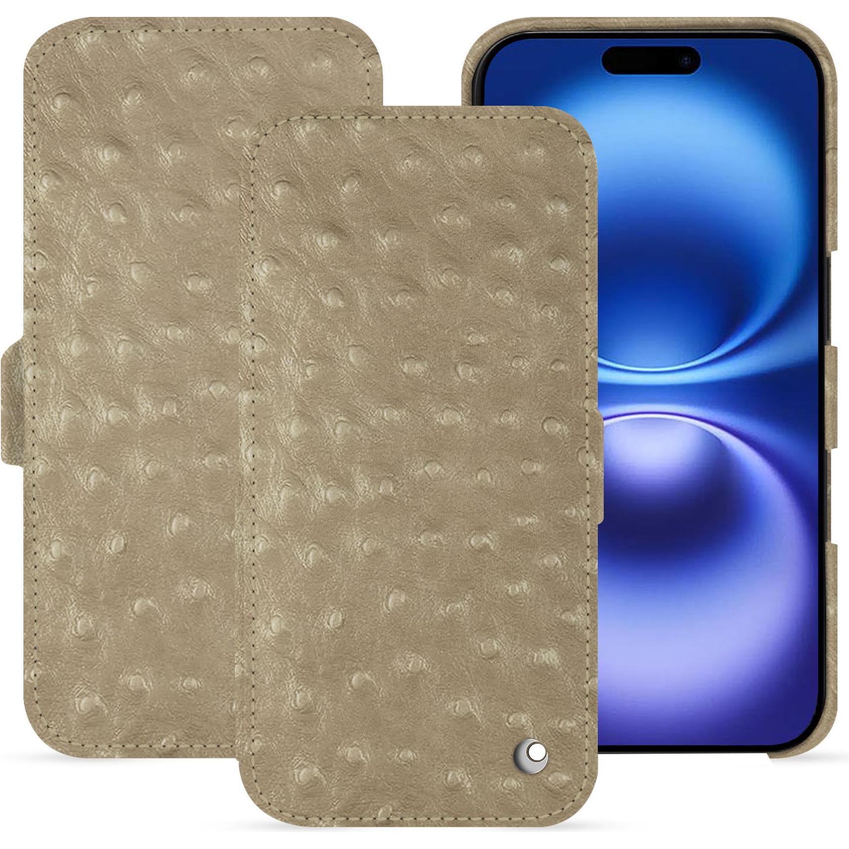 Noreve Lederschutzhülle horizontal (Apple iPhone 16), Smartphone Hülle, Beige