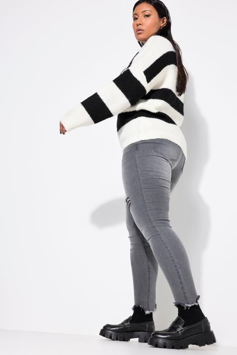 Actual product image Studio Untold Distressed Fringed Hem Elastic Waist Skinny Jeans (44)