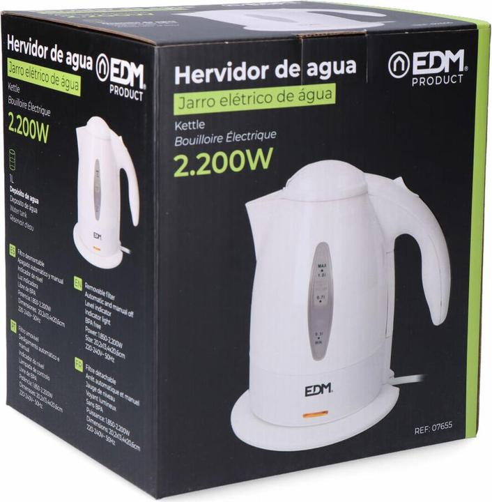 Produktbild EDM Wasserkocher 07655 Weiss Polypropylen 2200 W 1 L (1 l)