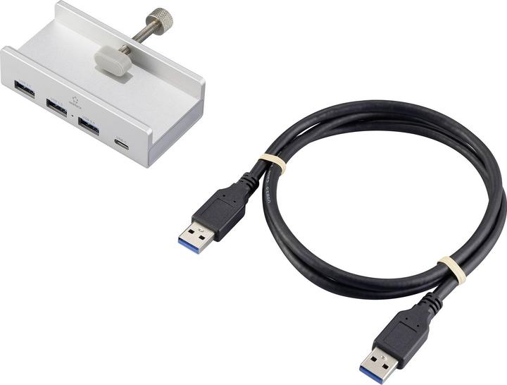 Produktbild Renkforce RF-ACHB-350 1+3 Port USB 3.1 Gen 1-Hub mit Aluminiumgehäuse Silber (USB-A, USB-C, 4 Ports)