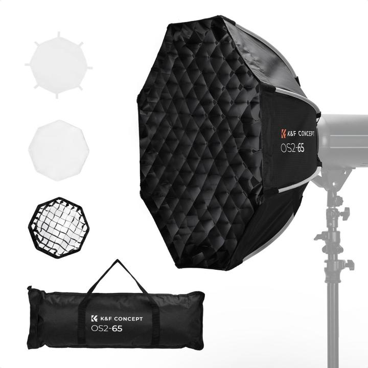 K&F Concept 65cm Octagonal Softbox, Quick release + storage Bowens Mount with Honeycomb Grid, Light Diffusers (65 cm)