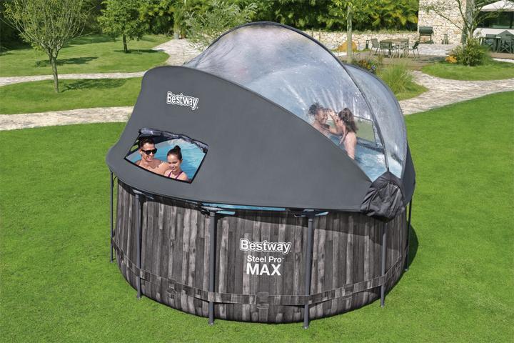Produktbild Bestway Steel Pro MAX™ Frame Pool Komplett-Set mit Filterpumpe + Verdeck Ø 366 x 122 cm, Holz-Optik (366 x 122 cm)