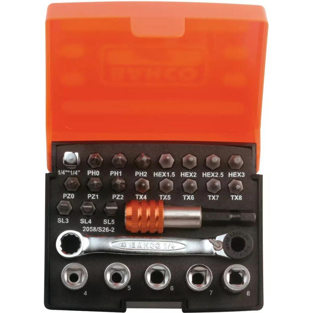 Bahco, Steckschlüssel + Stecknuss, Bit-Steckschlüssel-Satz mit kleiner 1/4" Bit-Knarre und Adaptern für Schlitz/Phillips...