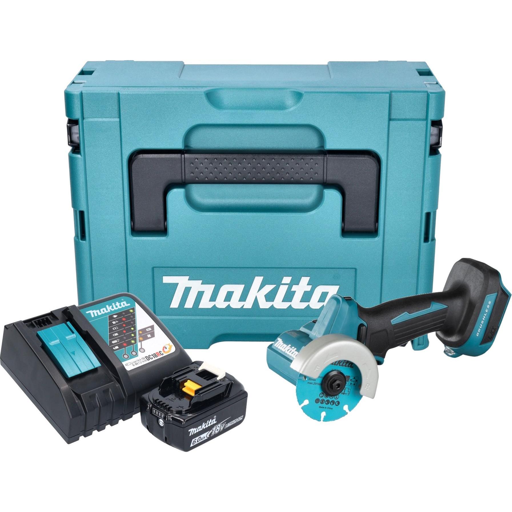 Makita, Winkelschleifer, DMC 300 RG1J Akku Winkelschleifer 18 V 76 mm Brushless + 1x Akku 6,0 Ah + Ladegerät + Makpac (7...