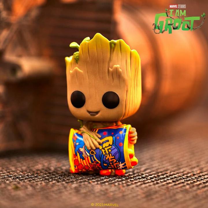Actual product image Funko POP Marvel I am Groot - Groot with Cheese Puffs