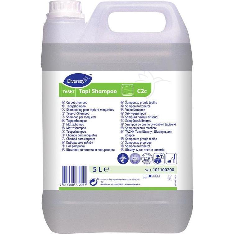 Diversey, Shampoo, TASKI Tapi Shampoo, shampoo neutro per tappeti, testato per la lana, tecnologia O.N.T. (Shampoo liquido)