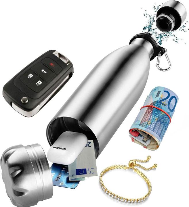 Actual product image KH Security Set of 2 double-walled drinking bottles with secret stash, 400ml, made of stainless steel (0.40 l)