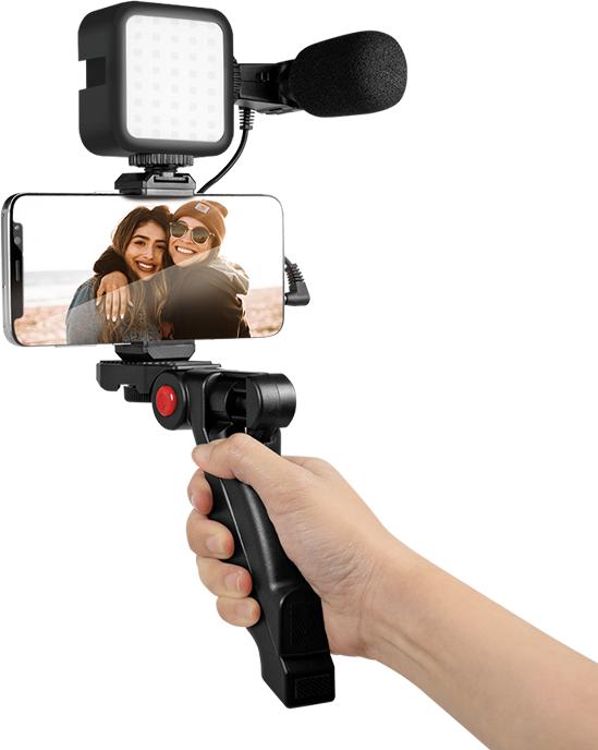Image du produit LogiLink Kit vlogger avec lumière LED, microphone + trépied, pour smartphones 4,77