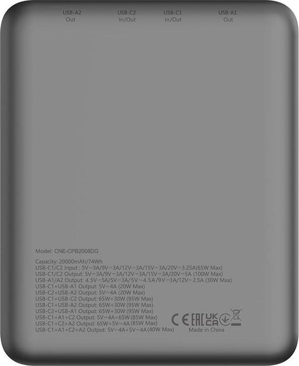 Produktbild Canyon Powerbank PB-2008 LED 20000 mAh PD100W QC3.0 ciemnoszary (CNE-CPB2008DG) (20000 mAh, 100 W, 74 Wh)