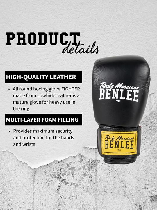 Produktbild Benlee Fighter Boxhandschuhe Leder Schwarz (14 OZ, One Size)