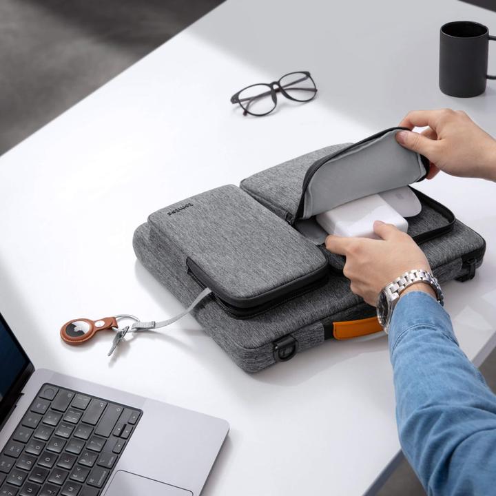 Actual product image tomtoc - Defender Laptop Briefcase (A42D3G3) - with Shoulder Strap and Small Card Pocket, 14" - Gray (14.40", Universal, Apple)