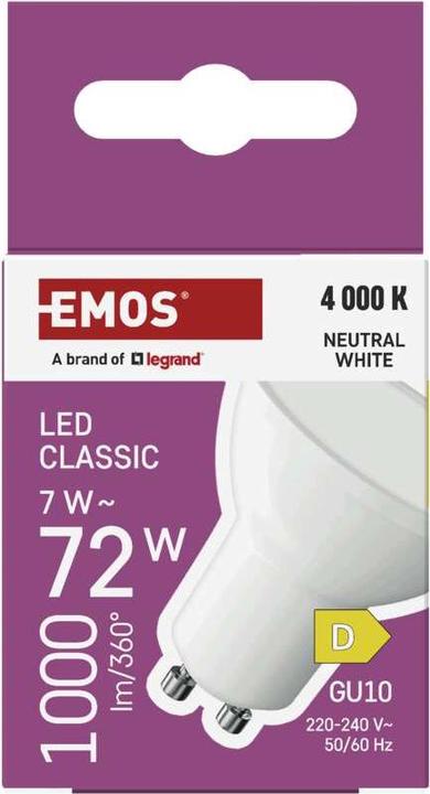 Produktbild Emos LED Lampe Classic MR16 Weiss/ GU10 / 7 W (72 W) / 1000 lm / NeutralWeiss (GU10, 1000 lm, 1x)