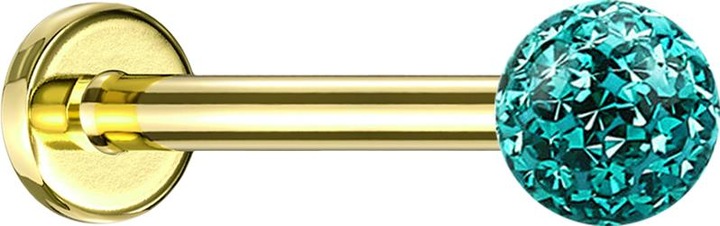 Produktbild Star Piercing Micro Labret vergoldet mit Kristallkugel türkis Epoxy Schutzschicht (ohne Messing, Titan G23)