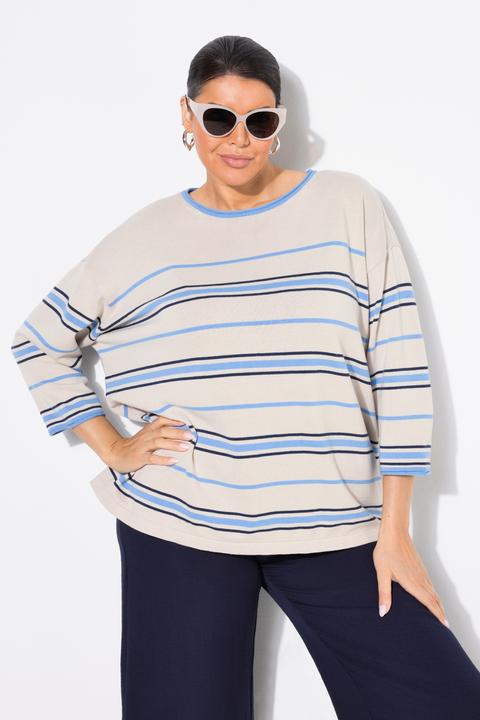 Immagine prodotto Ulla Popken Pullover dal taglio oversize con righe, scollo a girocollo e maniche a 3/4 (42, 44)