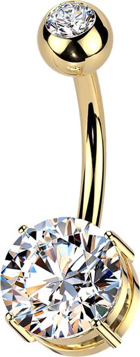 Image du produit Star Piercing Banane Innengewinde vergoldet mit Kugel vergoldet Kristall silber und Kristall silber gefasst (sans laiton, Titane)